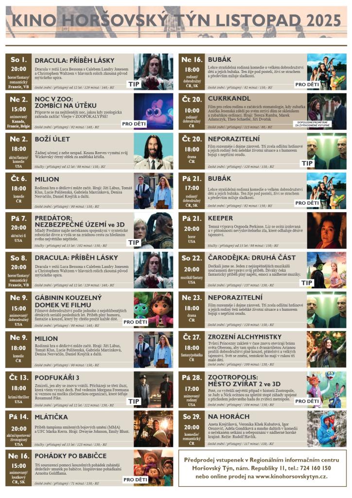 Horšovský Týn - kino listopad 2025
